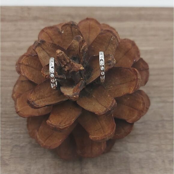 Platinum Plated 925 Sterling Silver Minimalist Huggies Earrings - Picture 4 of 10